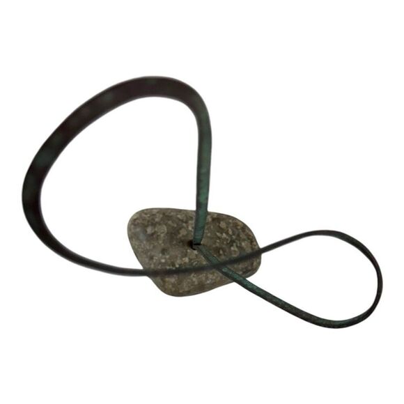 Abstract Stone & Metal Sculpture - 10” Minimalist Art Brutalist MCM Kinetic - Picture 5 of 8